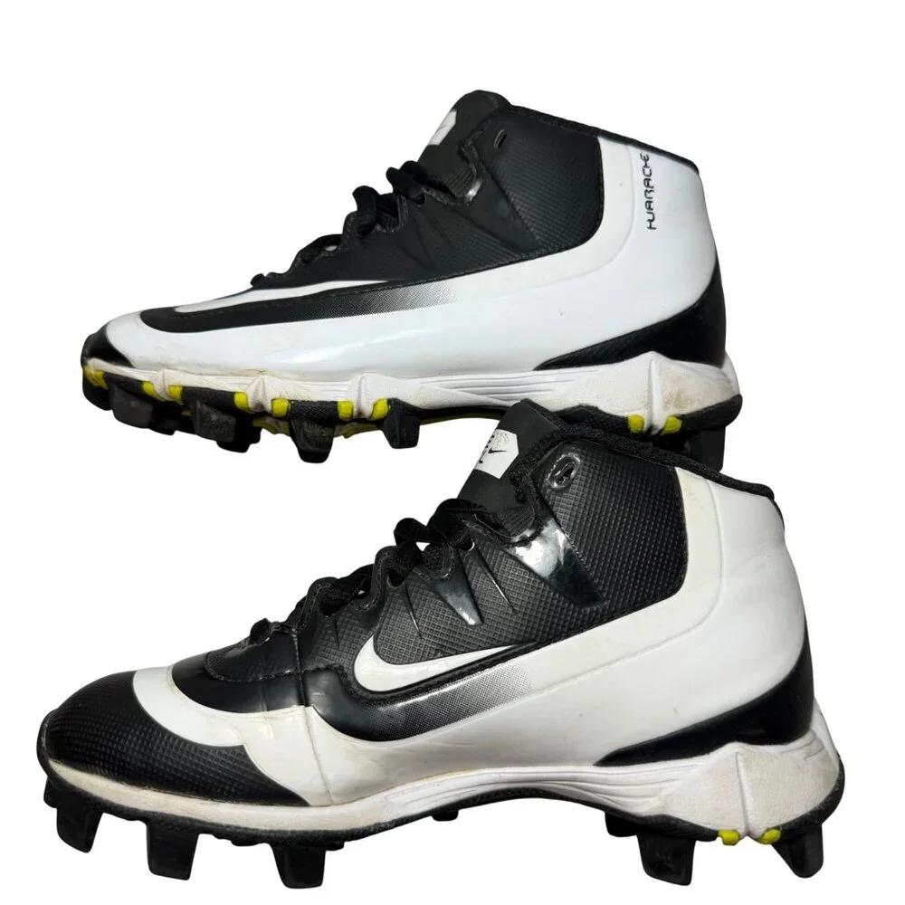 Nike Huarache 11C Youth Baseball Cleats Black White Lightweight Molded Rubber Sp - Picture 5 of 9